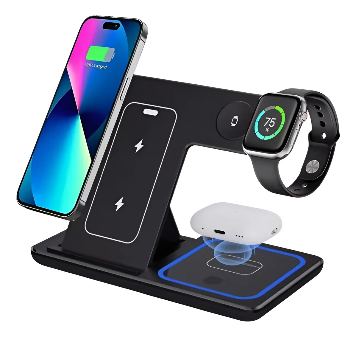Carregador Sem Fio 3 Em 1 Certificado Indução Turbo iPhone